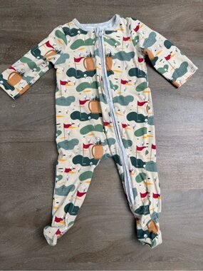 Cream Golf Course Print Baby One-Piece Footed Zipper Pajamas